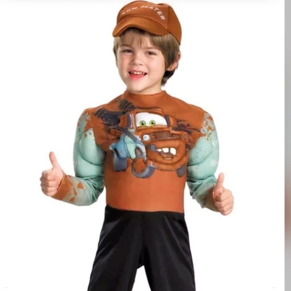 NWT Disney Pixar Cars Tow Mater Halloween Costume Cosplay XS 3T-4T Muscle Arms - Picture 2 of 16